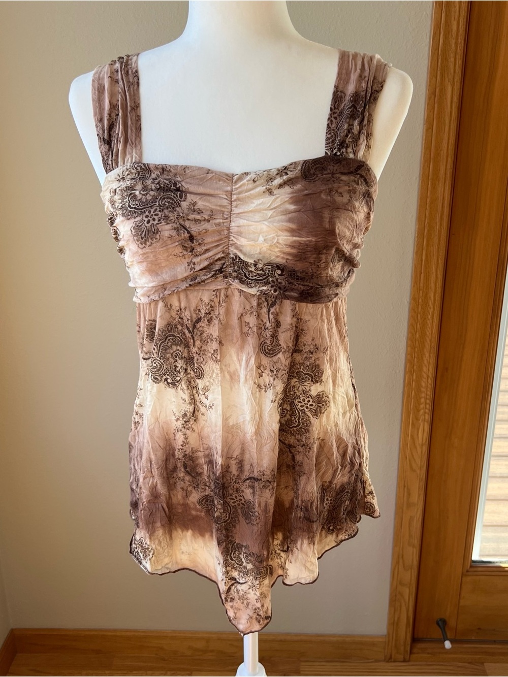 Vintage Y2K Baby Doll Tank Top Women’s L Brown Boho Festival Fairy USA Made